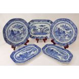 A pair of 19th century Chinese porcelain blue and white plates, with typical pagoda,