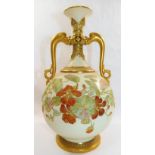 A Royal Worcester porcelain two-handled vase, the ivory ground decorated with nasturtiums,