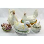 A Staffordshire pottery lidded box in the form of a chicken with her chicks, 16cm high,