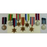 Eight WWII medals comprised of two Defence Medals (one with ribbon lacking), the Italy Star,