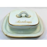 A Victorian Copeland earthenware white glazed lidded sardine dish, with gilt highlights,