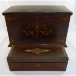 A 19th century inlaid rosewood portable writing and stationary box,