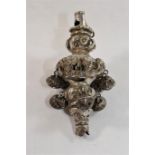 A Victorian silver babies rattle, Birmingham 1849, with whistle and bells, teether lacking,