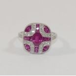 An Art Deco style ruby and diamond dress ring,