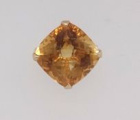 A large 1970's citrine ring, set in yellow gold, marked 14k.