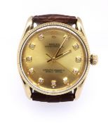 Rolex, a gents 14ct gold Oyster Perpetual chronometer wristwatch with diamond dot dial and leather