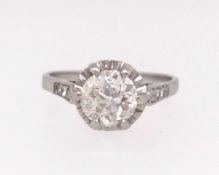 An antique 14ct single stone diamond ring set with full old cut diamond, approx 1.03cts, assessed as