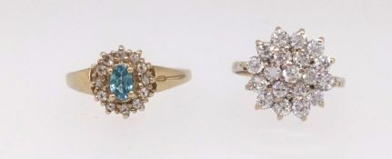 A 9ct cubic zirconia cluster ring together with a 9ct topaz small cluster ring (2).