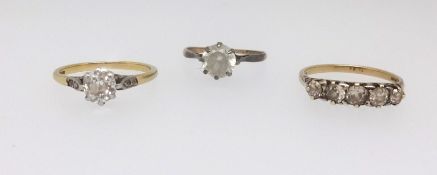 An 18ct gold and diamond set solitaire ring together with an 18ct gold five stone diamond ring and
