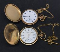 Waltham, two gold plated full hunter pocket watches including Waltham 'Traveller' each with