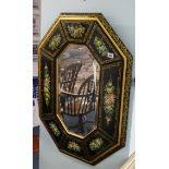 A modern lacquered and floral decorated mirror, 88cm x 63cm.