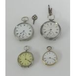 A silver open face pocket watch 'The Climax Trip Action', an antique silver fob watch, a nickel