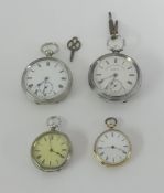 A silver open face pocket watch 'The Climax Trip Action', an antique silver fob watch, a nickel