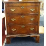 A small mahogany serpentine chest fitted with three drawers, width 61cm.