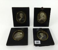 Four 19th century miniature frames set with portraits prints.