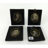 Four 19th century miniature frames set with portraits prints.