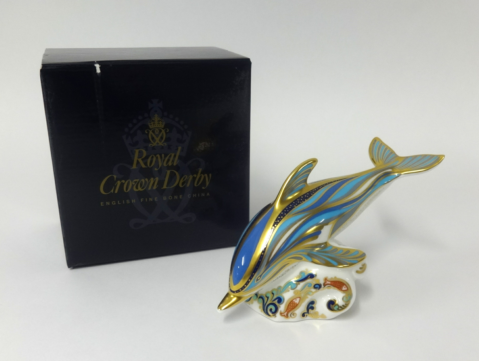 Royal Crown Derby, Dolphin, boxed.
