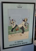 A Tin Tin poster 'Le Tresor De Rackham Le Rouge' in black frame, 84cm x 63cm