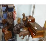 Three Black Forest carved wood bears (standing, seated and 'Grand Tour' Souvenir, also three various