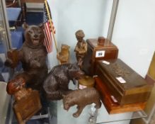 Three Black Forest carved wood bears (standing, seated and 'Grand Tour' Souvenir, also three various