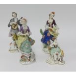 Four porcelain German figures in the antique style, the tallest 20cm.