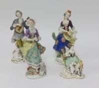 Four porcelain German figures in the antique style, the tallest 20cm.