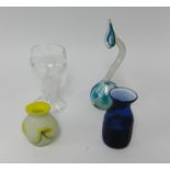 A heavy glass rummer 18cm together with three other pieces of art glass.