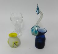 A heavy glass rummer 18cm together with three other pieces of art glass.