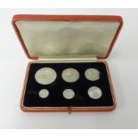 A 1927 George V silver six coin set, Wreath Crown to Three Pence, in original fitted case of issue.