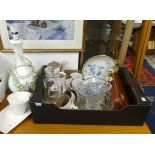 A Poole Pottery twin tone coffee service, Scotch decanter sundry glassware, brush set, porcelain and