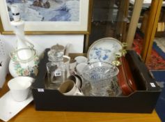 A Poole Pottery twin tone coffee service, Scotch decanter sundry glassware, brush set, porcelain and