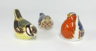 Royal Crown Derby, three bird paperweights.