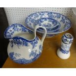 A Minton blue and white toilet jug, bowl and other blue and white chinaware.