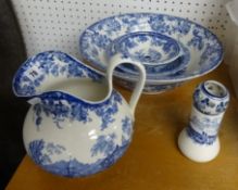 A Minton blue and white toilet jug, bowl and other blue and white chinaware.