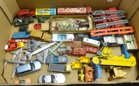 A large tray of over 40 Playworn damaged toys by Dinky, Corgi, Matchbox and others.