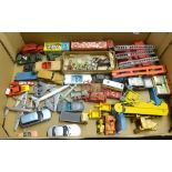 A large tray of over 40 Playworn damaged toys by Dinky, Corgi, Matchbox and others.