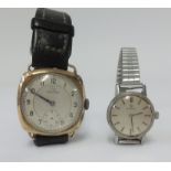 A ladies Omega watch and a gents cushion cased vintage wristwatch (2).
