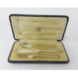 A Geo. V three piece silver 'Mappin & Webb' child's cutlery set in original fitted box with