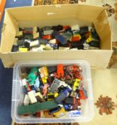 A large collection of assorted unboxed and loose diecast models, the contents of three large boxes.