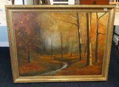 A.E.Clayton, signed oil on canvas, 'Woodland Scene', 78cm x 100cm.