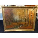 A.E.Clayton, signed oil on canvas, 'Woodland Scene', 78cm x 100cm.