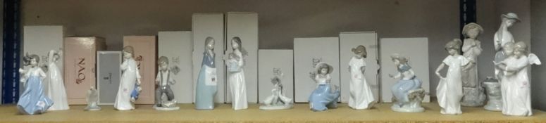 A collection of 13 Nao figures (list available), one Lladro figure (Patito Cuello Alto (Little Duck)