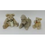 A replica Steiff teddy bear, another replica teddy bear and a soft toy vintage poodle dog (3).