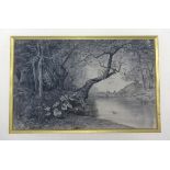 Joseph Höger (Vienna 1801-1877) A landscape with a wood by a pond, signed J. Höger, charcoal on