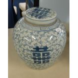 A Chinese blue and white ginger jar and cover, height 26cm.