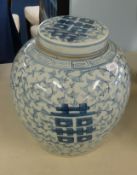 A Chinese blue and white ginger jar and cover, height 26cm.