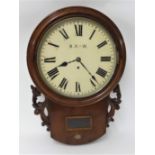 A Midland Railway mahogany cased drop dial fusee railway wall clock,