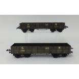 Two Meccano Ltd gauge 0 Hornby tinplate GW 'High Capacity' wagons, two rare tinplate wagons in