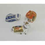 Royal Crown Derby, three paperweights including Rabbit, Goat and Fox.