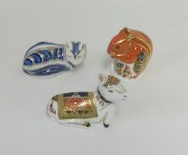 Royal Crown Derby, three paperweights including Rabbit, Goat and Fox.